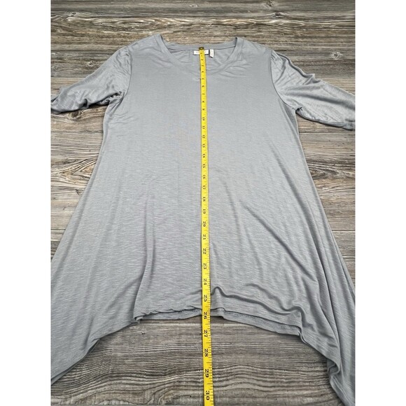 LOGO Lori Goldstein Blouse MED‎ V-Neck Sharkbite Hem Grey Stretchy Casual Comfy - Picture 7 of 12